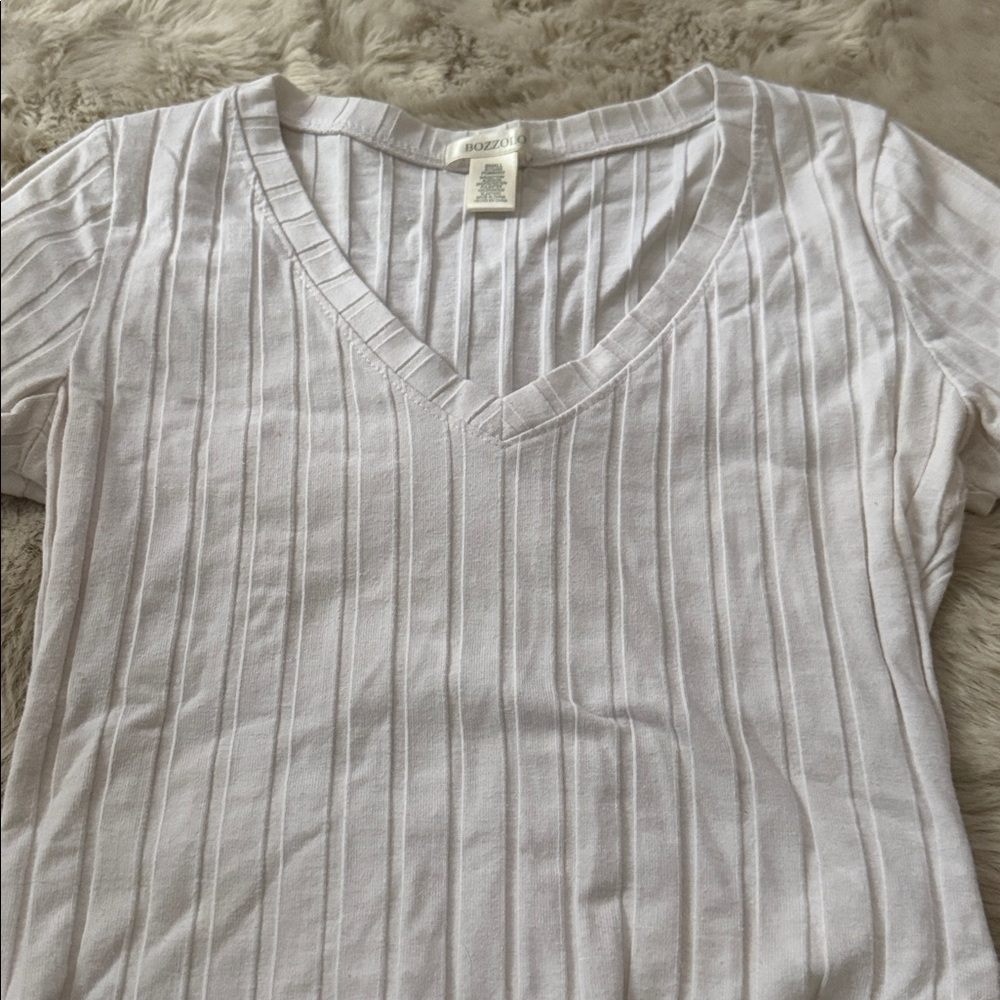 Bozzolo White Ribbed V-Neck Crop Top - Picture 2 of 5